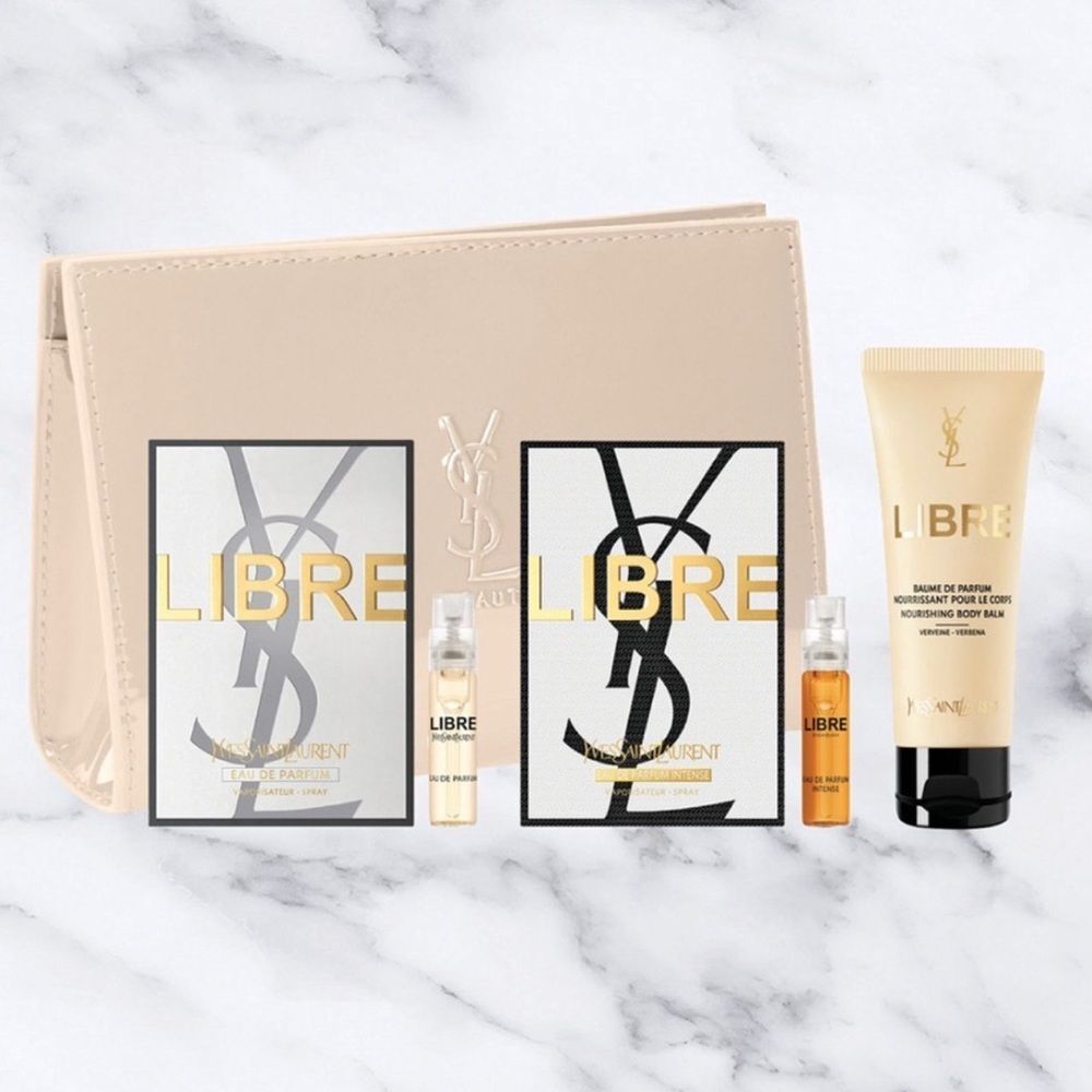 Yves Saint Laurent Cream Gold Cosmetic Bag Bundle